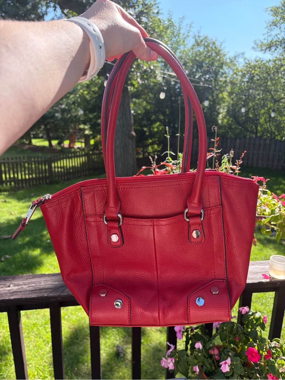 Tignanello Red Pebble Leather Shoulder Tote